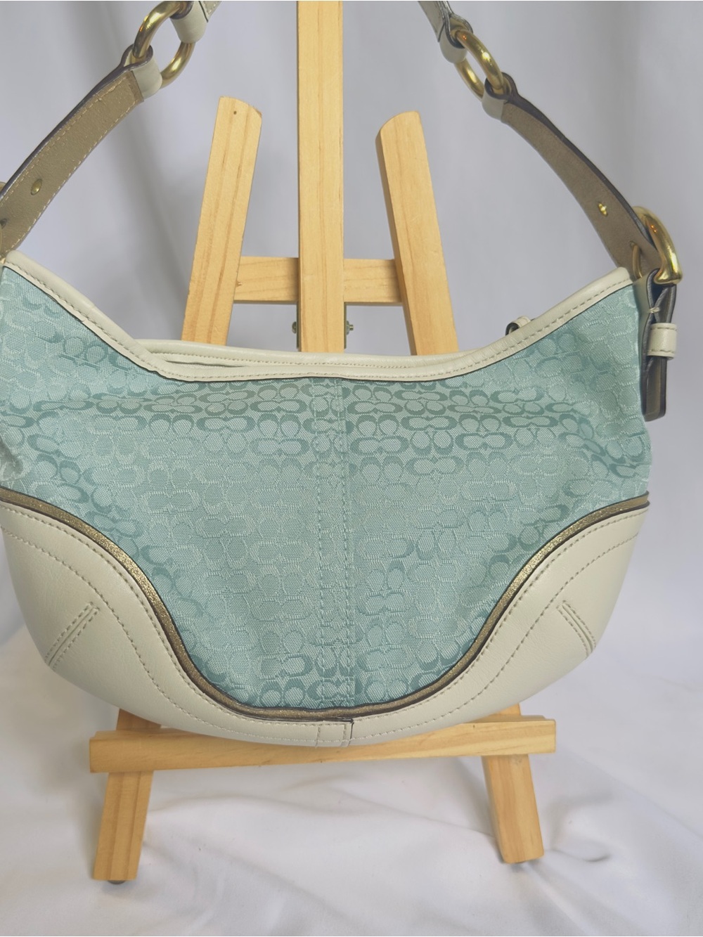 Vtg Coach Y2K Mini Hobo Periwinkle Blue Signature Canvas Shoulder Bag H04J-1455 - Picture 9 of 16